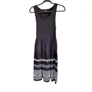 Ruched Tank Fit & Flare Midi Dress Navy White Lightweight Cottage Boho Fairy, L